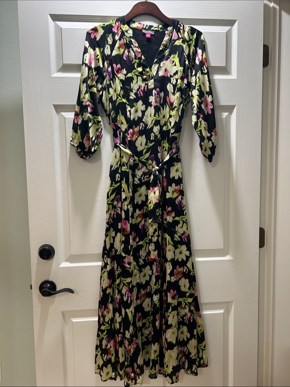 Vince Camuto Black Maxi Dress with Pink and Lime Floral Print